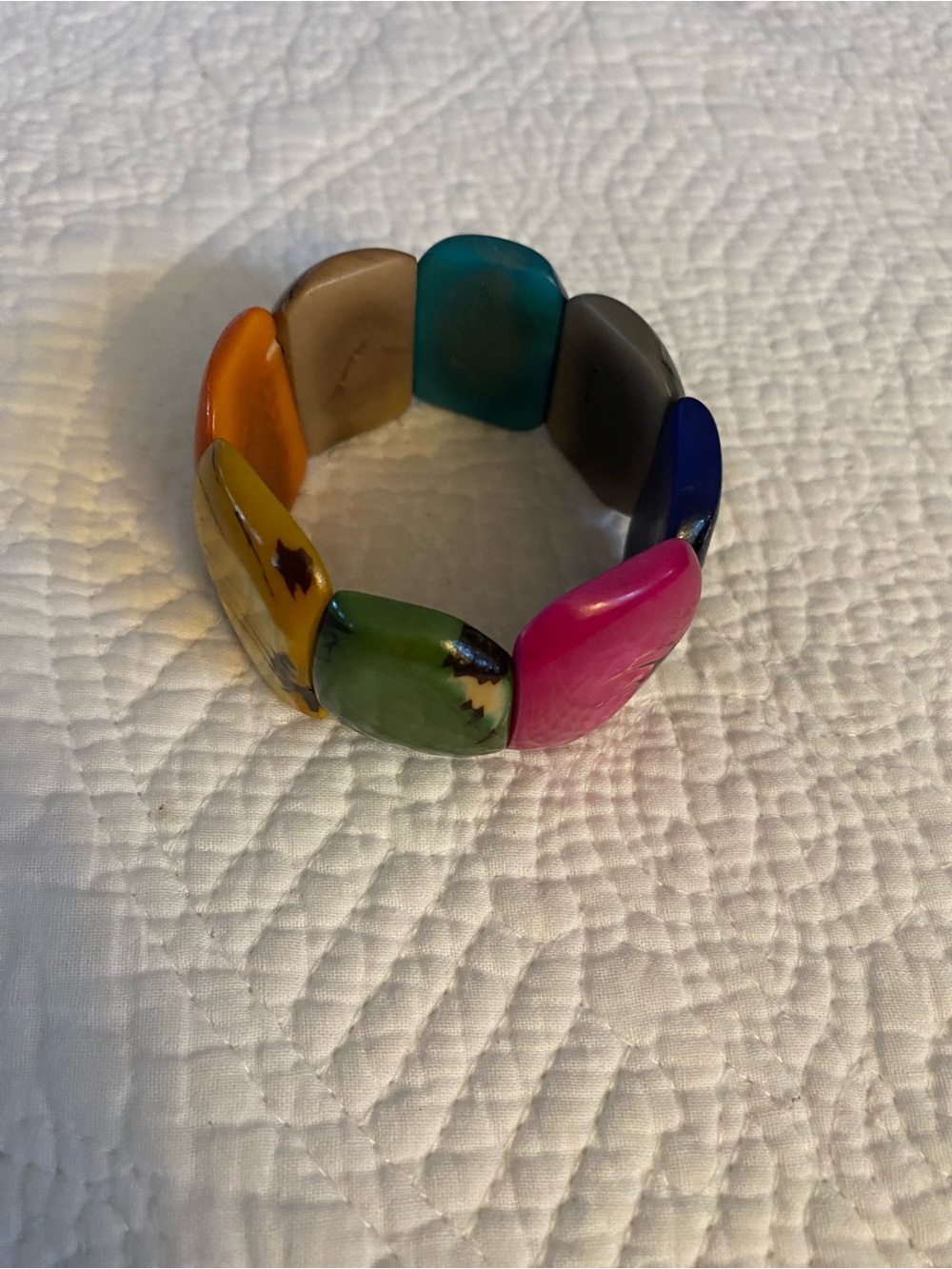 Tagua Multicolored Chunky Boho Sustainable Stretch Bracelet NWOT - Picture 6 of 6